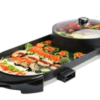 1500W Non Stick Electric BBQ hot pot Grill Smokeless Barbecue Machine 4-Level Adjustable Household Electric Grill Ovens Cooking