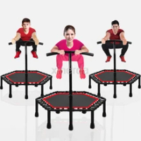 48 inch Silent Mini Trampoline with Adjustable Handle Bar Fitness Indoor Trampoline Bungee Rebounder Jumping Cardio Trainer