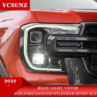 ABS Head Lamp Light Cover For Ford Ranger Wildtrak Sport XLT 2022 2023 T9 Headlight Cover Sticker Protector Car Accessories