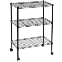 3-Layer Plastic Coated Iron Shelf Kitchen Shelf Rack with 1.5" Plastic Wheels 350*600*850 Black US Warehouse