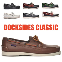 SEBAGO Men Authentic Docksides Shoes - Premium Leather Moc Toe Lace Up Boat Shoes 032A