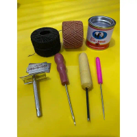 siap kirim PAKET ALAT SOL SEPATU / 2 roll benang nilon sol sepatu / penyayat susruk sol / jarum sol 