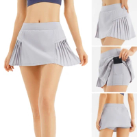 Moisture Wicking Polyester Spandex Women's Skort From Size S-XL Outdoor Fashionable Faux Two Piece Type Short Pleated Skirt DK15