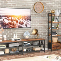TV Stand for 75 80 inch TV, Extra Long 71" Entertainment Center, Industrial Console Table with 3 Tiers Open Storage Shelves