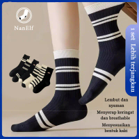 【NanElf】Kaus kaki gaya Korea Kaos kaki panjang motif garis zebra unisex