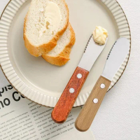 2Pcs Wood Handle Jam Butter Spreader Butter Knife Small Kitchen Knives Cheese Cutter Cute Kids Children Knife Cutlery Tableware