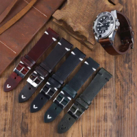 Genuine Leather Strap Oil Wax Discoloration Cowhide Watch Band 18mm 19mm 20mm 21mm 22mm High Quality Men Watch Accessories