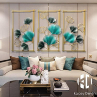 新中式銀杏葉墻壁掛件家用客廳沙發背景墻鐵藝壁飾墻面裝飾品【聚物優品】