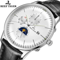 Reef Tiger Mens Automatic Mechanical Ultrathin Wristwatch Sapphire Crystal Moon Phase Date Week Calendar Clock Relogio Masculino