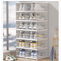 STYLE 格調 喬登免安裝折疊一體式加厚透明鞋盒-6層款(可疊加 鞋架 鞋櫃 收納盒 收納櫃)