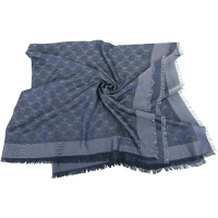 MOSCHINO 雙問號菱格紋羊毛混紡藍色方型披肩 圍巾(140x140)