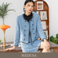 【MEDUSA 曼度莎】現貨-雙排釦 藍黑毛呢小香風外套（M-XL）｜女外套 西裝外套 毛呢外套 冬新品(201-5300A)