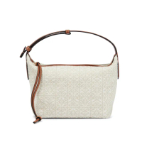【LOEWE 羅威】全新福利品 Small Cubi Anagram 提花 小牛皮 小號 手拿包 腋下包 Tan 亞麻色/棕褐色