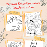 25 Lembar Kertas Mewarnai Anak (A5) - Tema Adventure Time
