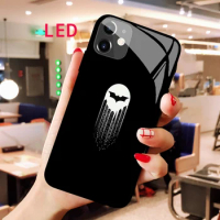 Luminous Tempered Glass phone case For Apple iphone 12 11 Pro Max XS mini BatMan Acoustic Control Protect LED Backlight cover