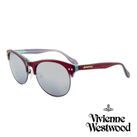 【Vivienne Westwood】英國薇薇安魏斯伍德經典眉框鑲鑽水銀鏡面太陽眼鏡(酒紅 AN763M02)