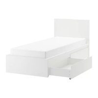 MALM 高床框附2收納盒, 白色/lönset, 90x200 公分