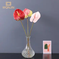 WQNJIN Fake Single Stem Anthurium 60cm Length Simulation Real Touch PU Red Goose Palm for Wedding Home Artificial Flowers