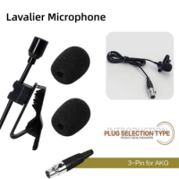Omnidirectional Lavalier Lapel Clip Mic 3-Pin Plug For AKG Wireless System Black Microphone Covers For Electric Musical Instrume