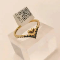 Cincin Emas Asli 8K (375) Motif Hati Batu Hitam – Cincin Wanita Elegan / Cincin Couple / Fashion Gol