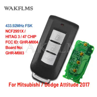 For Mitsubishi Attrage Mirage Dodge Attitude 2017 2018 2019 2020 Smart Key Car Key with Emergency Key 433.92MHz FSK 47 CHIP M004