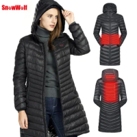 Snowwolf USB Heated Keep Warm Sports Outdoor Clothing Long Windproof Winter Jackets Down Cotton Hiking Jackets For Women