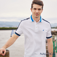 Nautica 男裝 運動風吸濕排汗撞色短袖POLO衫-白色