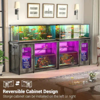 Gallon Aquarium Stand with Power Outlets &amp; LED Light, Reversible Fish Tank Stand with Cabinet