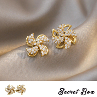 【SECRET BOX】韓國設計S925銀針璀璨滿鑽旋轉風車花朵造型耳環(S925銀針耳環 滿鑽耳環 花朵耳環)