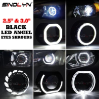 Sinolyn 2.5/3.0 Inch Black Angel Eyes Shrouds DRL Covers For Bi LED Bi Xenon Headlight Projector Lenses Bezels Car Accessories