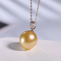 18K Gold Inlaid 12-13mm Nanyang Gold Beads Round Bright Silver Chain Women's Jewelry Wedding Party Gift Necklace Limited Edition