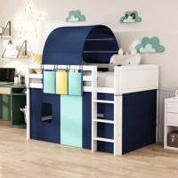 Twin Size Loft Bed with Tent &amp; Tower &amp; 3 Pockets,Unique Design Loft bed,Kids bed with Spacious Under Bed Space,for bedroom,Blue