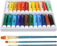 Anpro Acrylic Paint Tubes 24 x 15 ml - Acrylic Paint Kit for Artists with 3 Paint Brushes 24 Bright 