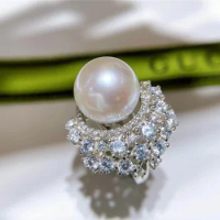 new HUGE AAAA ++++ 11-12MM ROUND AKOYA WHITE Pearl Ring S925 Sterling Silver Seawater Nanyang