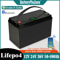 Waterproof 150Ah 12V 100Ah 24V 120Ah 80Ah 36V 60Ah 50Ah lifepo4 Lithium battery Bluetooth BMS 12V 100Ah for Boat +charger