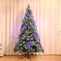6 ft long artificial Christmas tree with 150 LED lights, 750 branch metal hinges and foldable base indoor and outdoor decoration