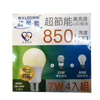 億光 7W超節能LED球泡 四入組 LBA/ECO60Q/7W/830/UNI/E27 (黃光) [大買家]