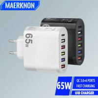 65W USB Charger 6 Ports Quick Charger 3.0 Fast Charging Wall Charger For iphone 12 Samsung Xiaomi Mobile Phone Charger Adapter
