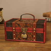 中式仿古提手木質盒禮品雜物收納包裝盒子桌面帶鎖收納盒拍攝道具