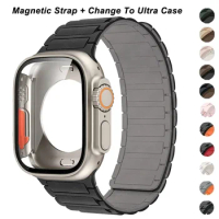 Magnetic Loop Band+case for Apple Watch Band 44mm 45 40 41mm Silicone Bracelet Upgrade Ultra 2 for IWatch Series 9 8 7 6 5 4 SE
