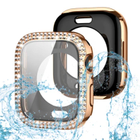 Tempered Glass Protector Cover for Apple Watch 8 Ultra Case 49mm 45mm 44mm Bling Sparkling Watch Case iWatch 8 7 41mm SE 6 40mm