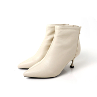 【viina】歐膩穩固高跟尖頭踝靴-米白(短靴裸靴)
