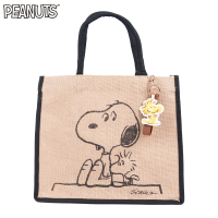 【SNOOPY 史努比】史努比屋頂對決麻布購物袋(手提麻布包 麻布手提袋 購物袋 手提袋 手提包 麻布包 收納袋)
