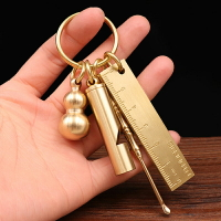 聚緣閣小銅尺笑臉黃銅尺子測量鑰匙牌銅鑰匙掛件直尺