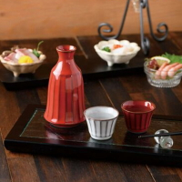 日本K-ai餐具禮盒 ROOTS風雅德利清酒器禮盒組 深紅&amp;月白 日本製 清酒杯 酒壺 禮盒 送禮