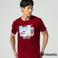 鬼洗 BLUE WAY – 和藝術葛氏北齋海浪分割短TEE(深紅)