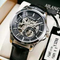 AILANG Top Brand Men's Skeleton Mechanical Watch Waterproof Leather Strap Men Transparent Automatic Wristwatch Relogio Masculino