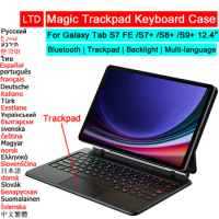 Bluetooth Magic Keyboard Case For Samsung Galaxy Tab S9+ S9 FE S8 S7+ S7 FE Plus 12.4 Tablet Case Arabic Spanish Korean Keyboard