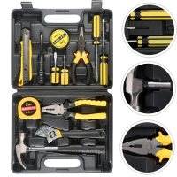 8/9/12/13Piece Tools Set General House hold Hand Tool Kit with Plastic Toolbox Storage Case Used to 