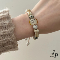 【Jpqueen】可愛復古陶瓷小狗編織串珠手環(白黑色)